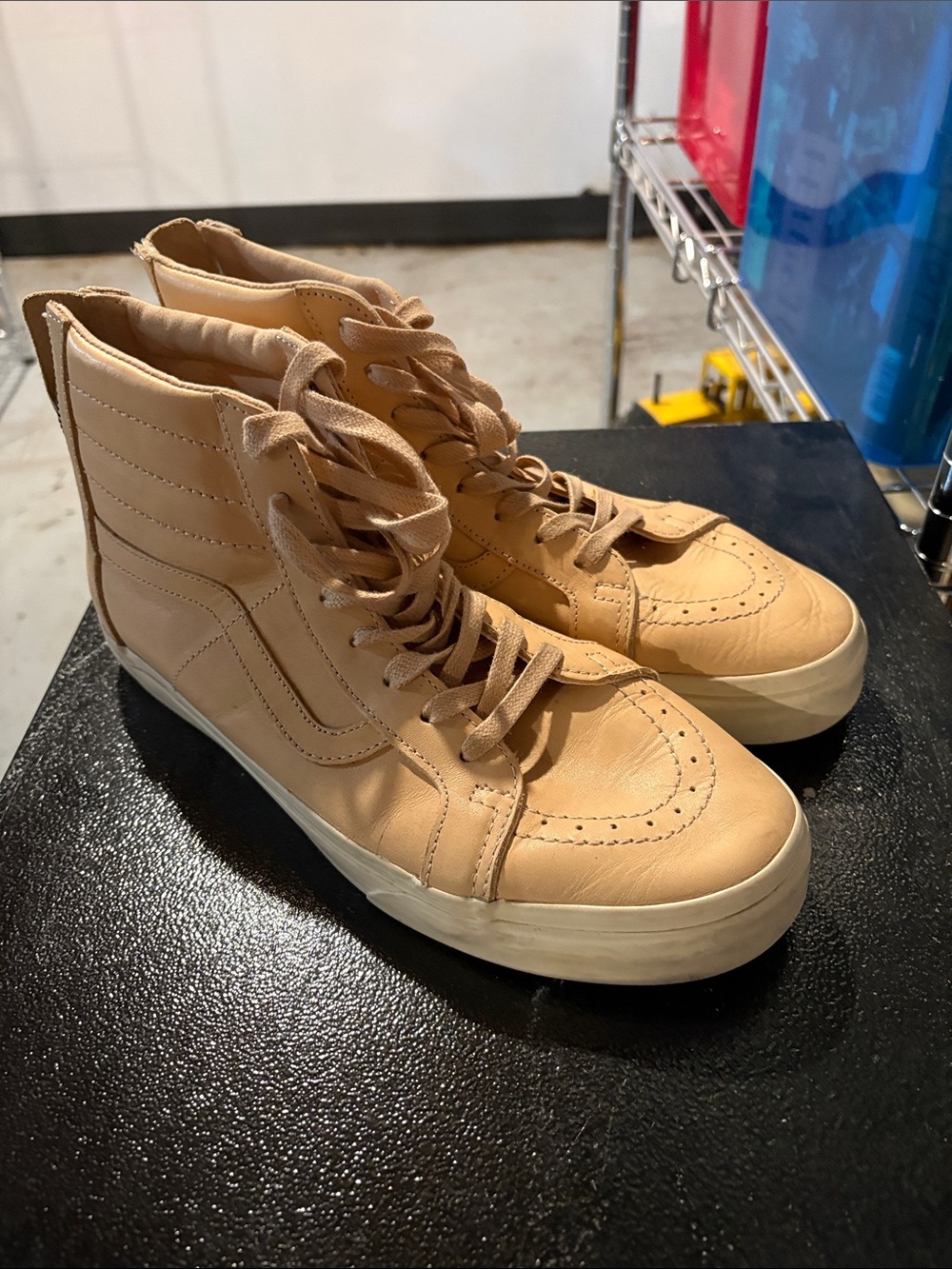 Vans Sk8-Hi High Top Sneakers in Tan Leather